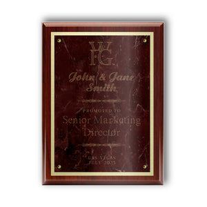Classic Diamond Engraved Marble Plaque on Cherry Board